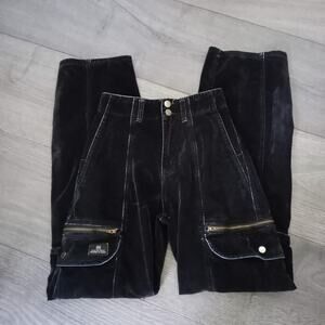 BDG Black Velvet High Waist Cargo Pants SZ 24 Huge Pockets Zippers Distressed